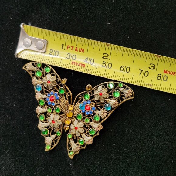 Vintage Filigree Butterfly w Jewelled Flowers & Accents - Picture 8 of 8